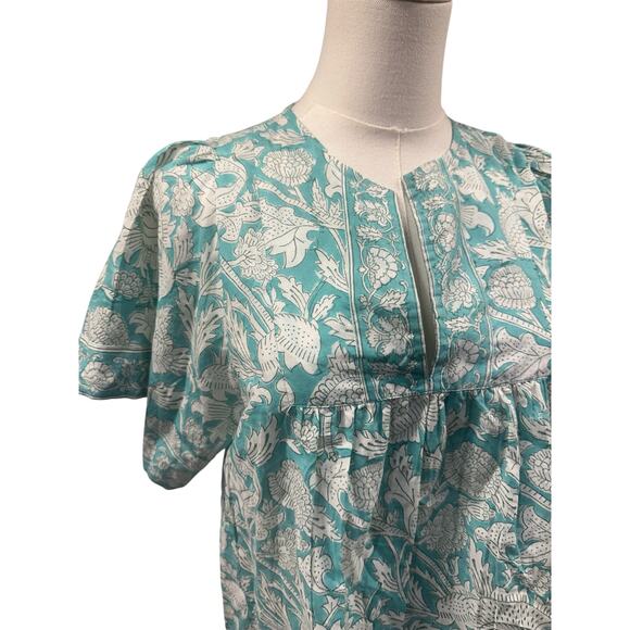 Marea Floral Block Print Puff Sleeve Cotton Top - Picture 2 of 5